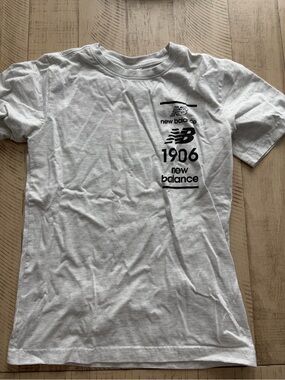 New Balance White/grey Tee with Black Vertical Logo and 1906 Print